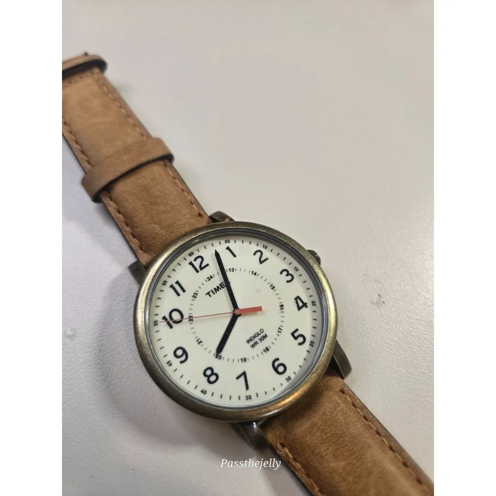 Timex T2P220 Weekender Mens 42mm White Dial Bronze Tone Leather Watch WR30M